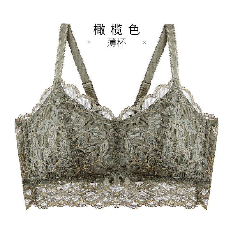 千奈美断码清仓薄款美背文胸大胸显小运动抹胸文胸收副乳胸罩 橄榄色 85A XL (BC)