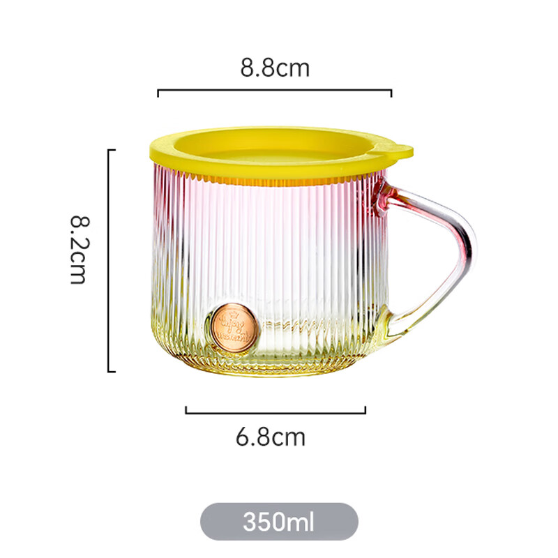 LOVWISHins风竖纹玻璃杯带把水杯家用饮料杯高颜值马克杯高级感咖啡杯子 乐映竖纹把杯【混色】350ml*2