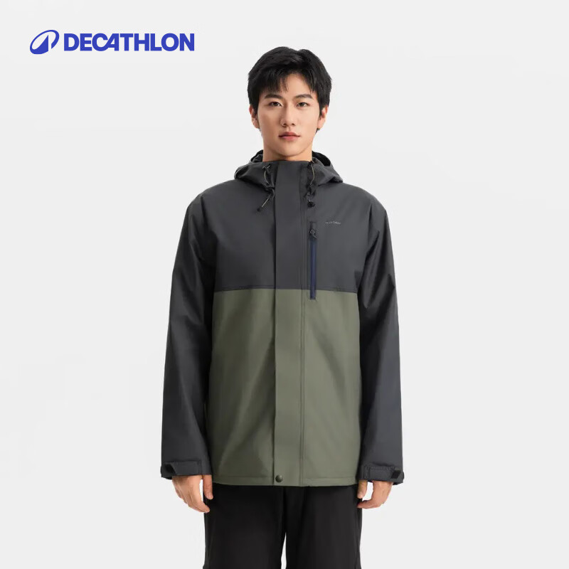 迪卡侬（DECATHLON）冲锋衣男NH500户外秋冬徒步登山服外套防风防水夹克 黑灰色-2025年新 L
