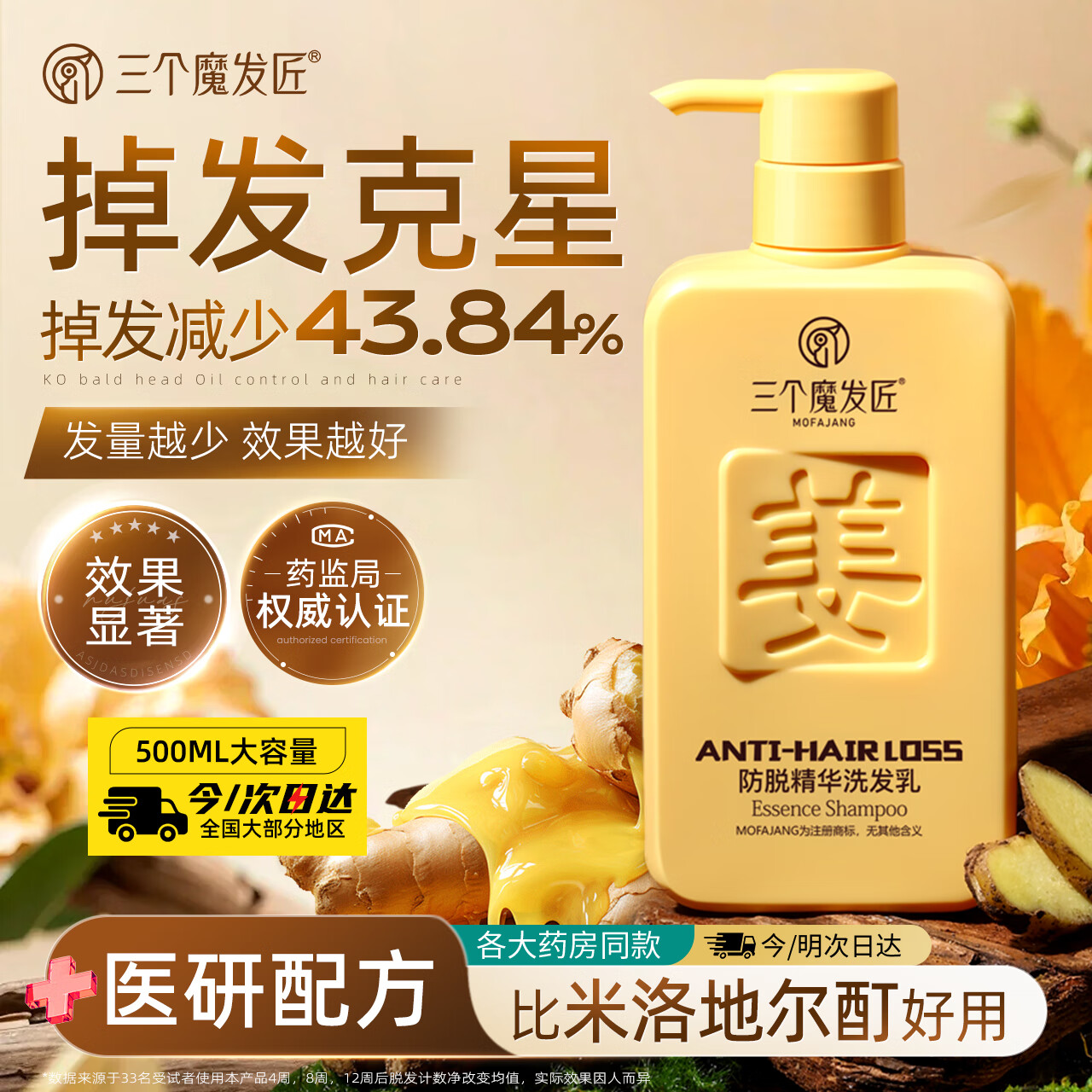 三个魔发匠防脱生姜洗发水500g男士侧柏叶去屑止痒育固发育发洗发露头膏第1 防脱 500ml*1瓶 生姜洗发水 京东折扣/优惠券