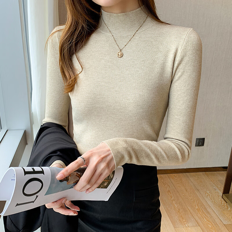 诗莉奥(SHILIAO)半高领针织衫毛衣女秋冬新款长袖百搭洋气修身显瘦内搭打底衫上衣 白色 均码 【80-120斤】