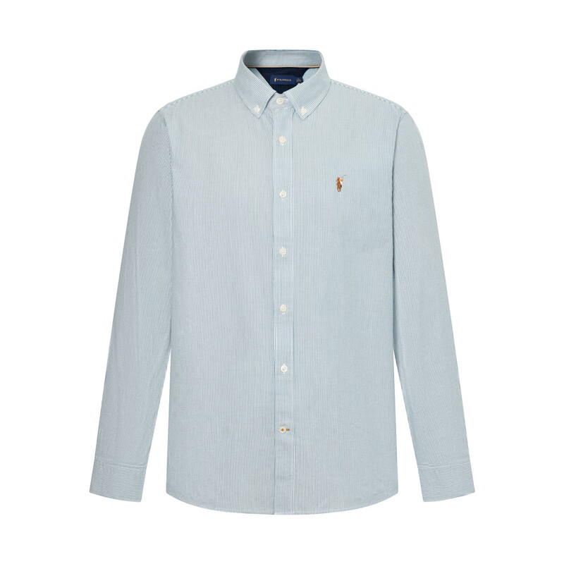 POLOWALK男装新品秋冬条纹简约时尚百搭舒适长袖衬衫 浅绿 M