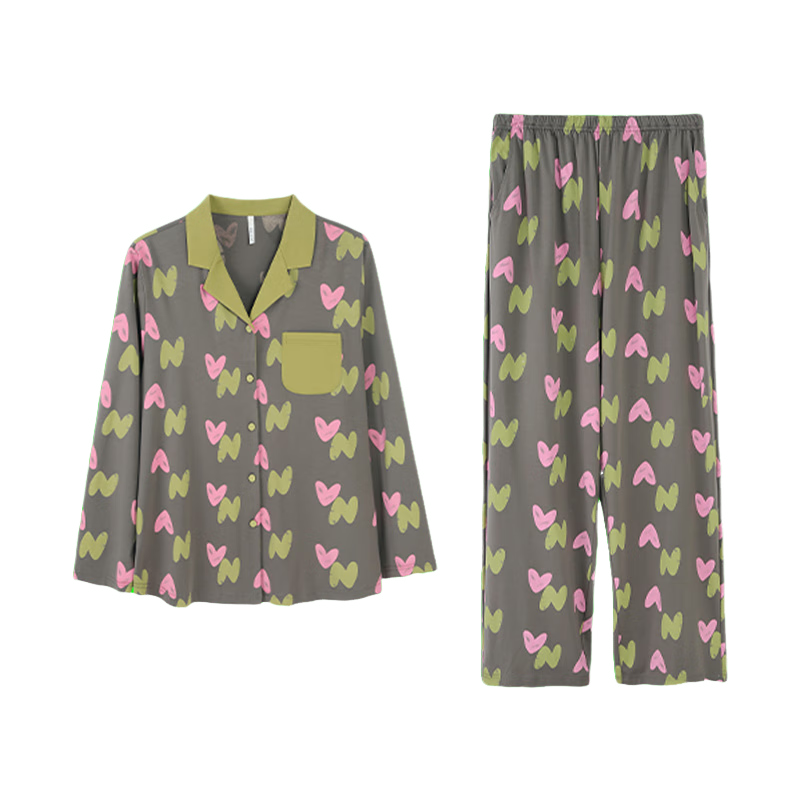 安之伴【巨柔軟】睡衣女春秋膚感棉長(zhǎng)袖套裝女士家居服外穿 磚茶 XL