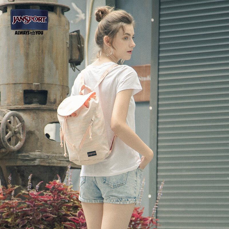 JANSPORT時(shí)尚女水桶雙肩包迷你休閑通勤椰奶白/mini背包 沙灘粉_海灘ins風(fēng)