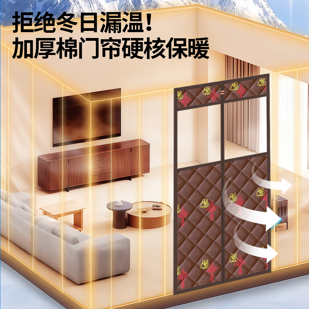 纱屋净免打孔刺绣门帘防风保暖冬季棉门帘家用加厚空调保温防寒磁吸帘子 【PVC窗口】福临门【四边加宽-整根磁条】 宽90*高200cm