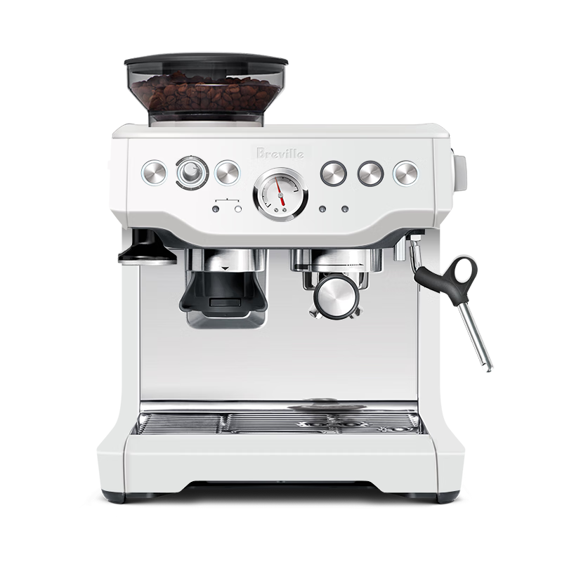 鉑富（Breville）BES870 半自動(dòng)咖啡機(jī) 家用意式 研磨奶泡一體式 可拆卸豆倉 16檔研磨 白色 【國行版本】