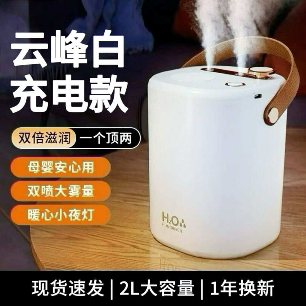 usb加湿器卧室家用静音孕妇婴儿卧室净化空气小型大雾量恒湿香薰 云峰白[温馨夜灯+银离子抑菌] 插电款[静音+滋润补水]2L大容量 京东折扣/优惠券