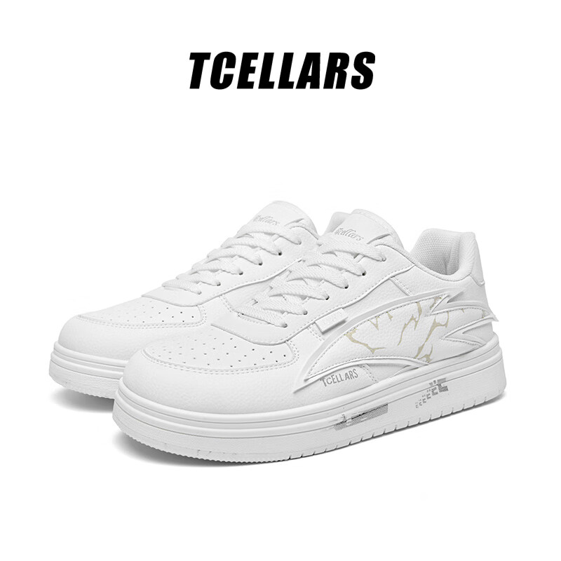Tcellars男鞋秋季2025新款低帮厚底板鞋男士透气舒适运动休闲鞋子男款潮鞋 象牙白 43