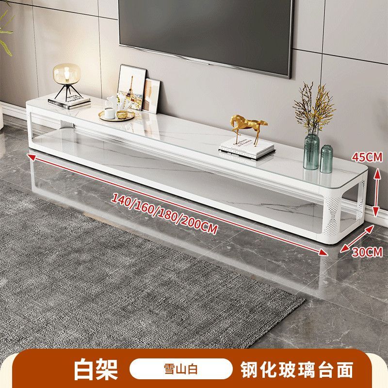 汐墨阁家用双层茶几客厅落地式会客茶水桌电视柜茶几桌组合钢化玻璃茶台 电视柜【雪山白+白架】140*30*45 组装简单