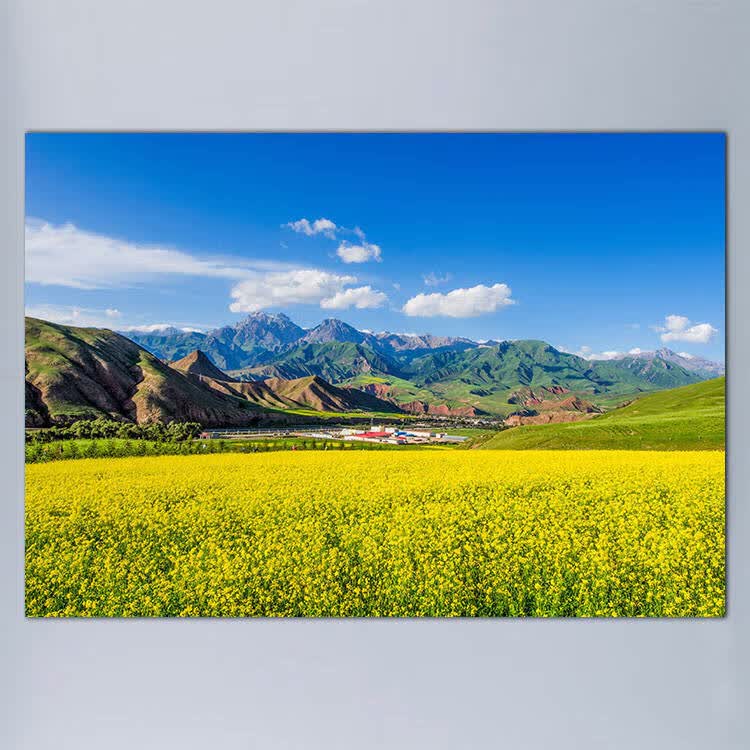油菜花装饰挂画图片背景布风景田园大自然蓝天白云自粘墙贴客厅图