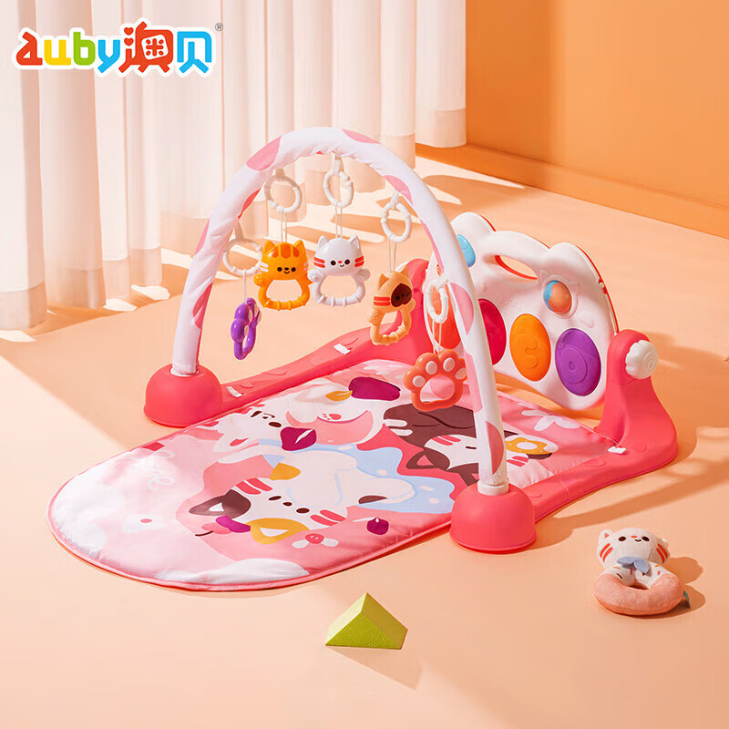 澳貝(auby)澳貝新生嬰兒腳踏鋼琴健身架器毯多功能玩具0-1歲音樂寶寶男女孩 薄霧玫瑰健身架(461117a)-送電