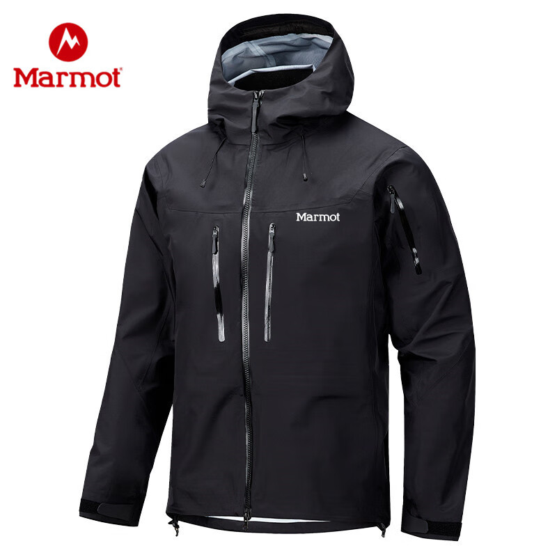 土拨鼠（Marmot）硬壳冲锋衣男户外腋下拉链滑雪防水夹克越野强装外套 黑色 5000米登山佳选择 L 130-150斤