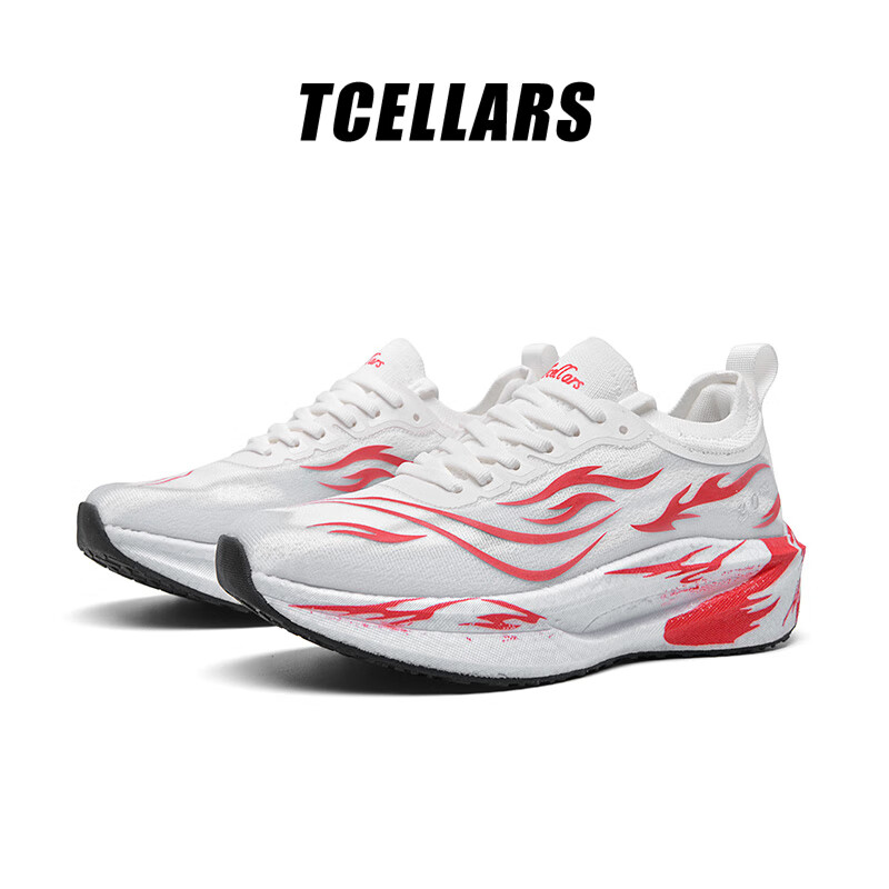 Tcellars跑步鞋男鞋秋季新款厚底耐磨缓震回弹跑鞋轻便透气运动鞋子男款 霞光红 44