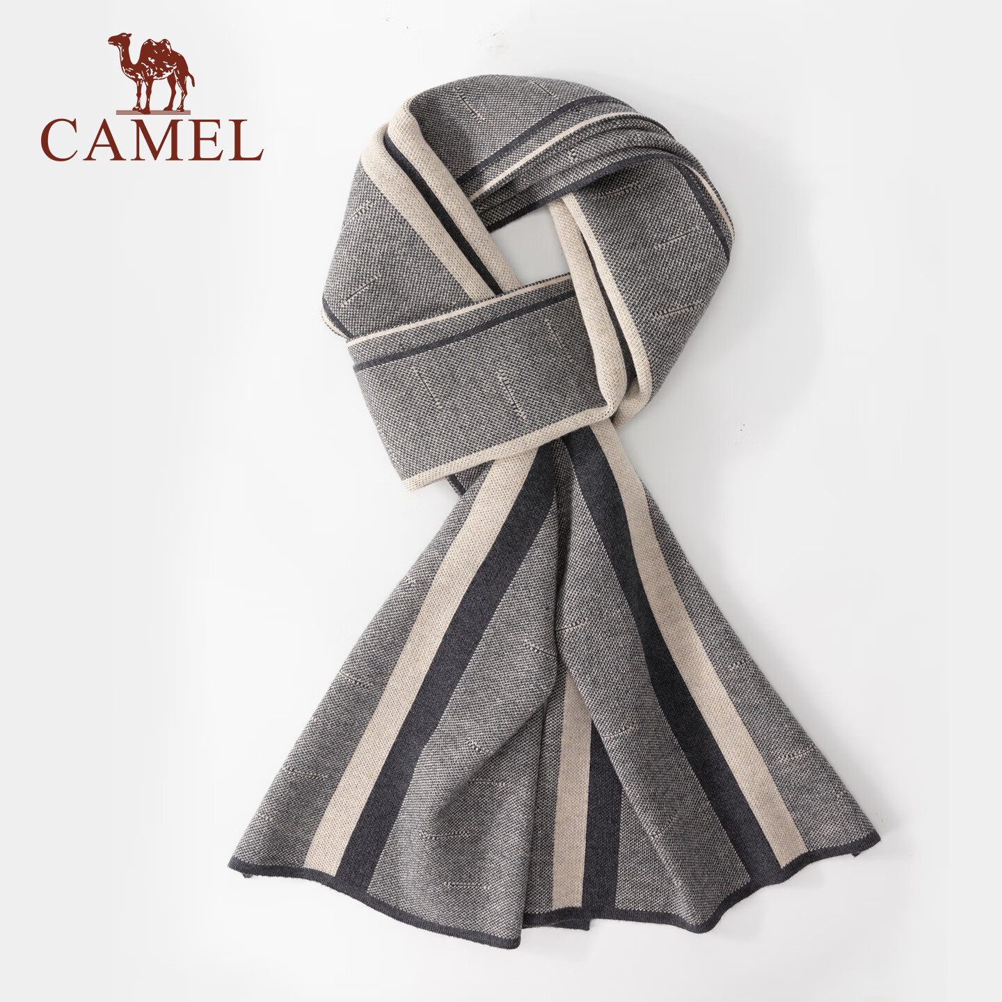 骆驼男士围巾2025年新款秋冬季送男友送爸爸礼物商务简约保暖围脖 灰杏蓝-515CP41049