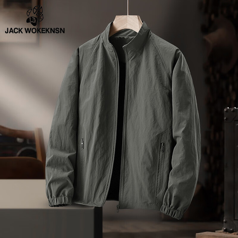 JACK WOKEKNSN狼爪云户外春秋冲锋衣男薄款夹克外套防水大码软壳风衣四季登山服 深灰色 XL 130-145斤