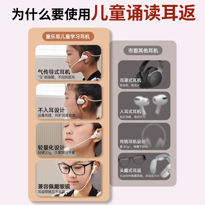 童乐思Ai学习耳机全学科辅导头戴式诵读耳返耳机外教口语陪练AI辅导老师背书神器蓝牙耳机学生记忆提升 4代气传导款【轻便不闷 适配眼镜党学生】