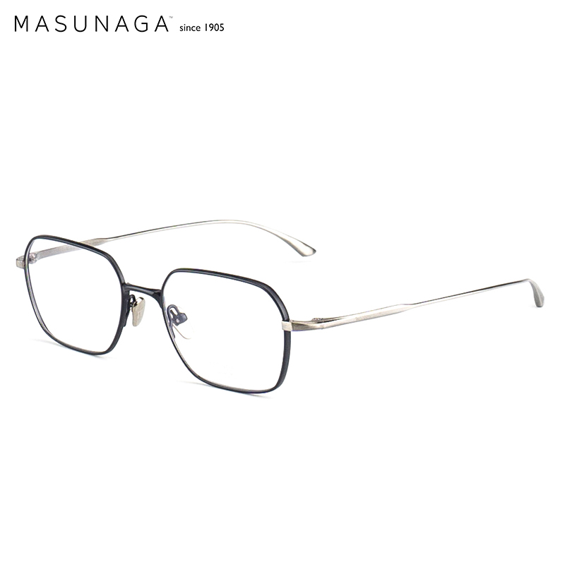 MASUNAGA 增永眼镜框男女潮流轻商务日本手工制作 方框钛材质远近视光学眼镜架DESKEY #45 蓝框银架 50mm