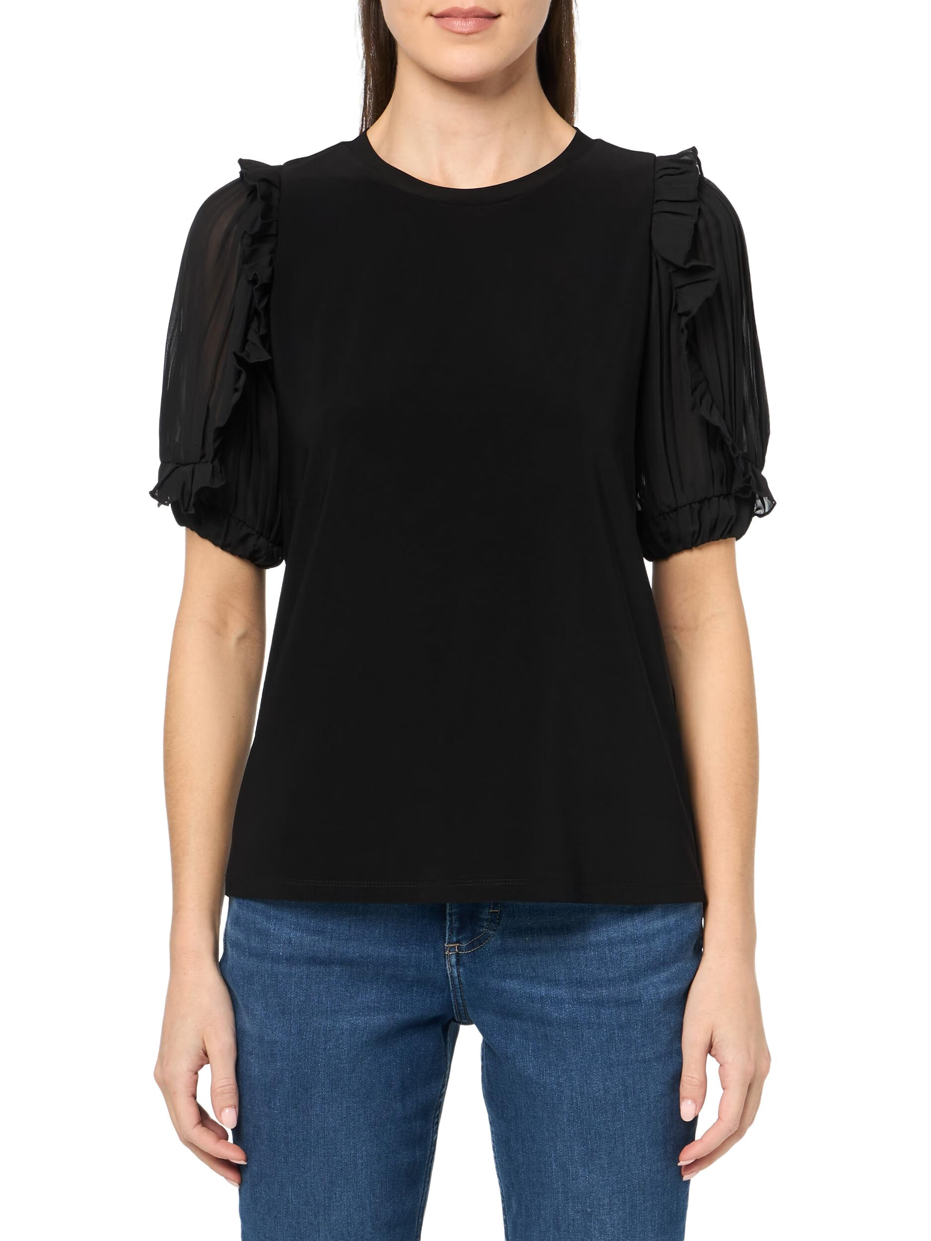 安妮克莱因anne klein 女式 Solid Ity Ss 组合 SLV & 褶皱上衣 沥青色 Medium