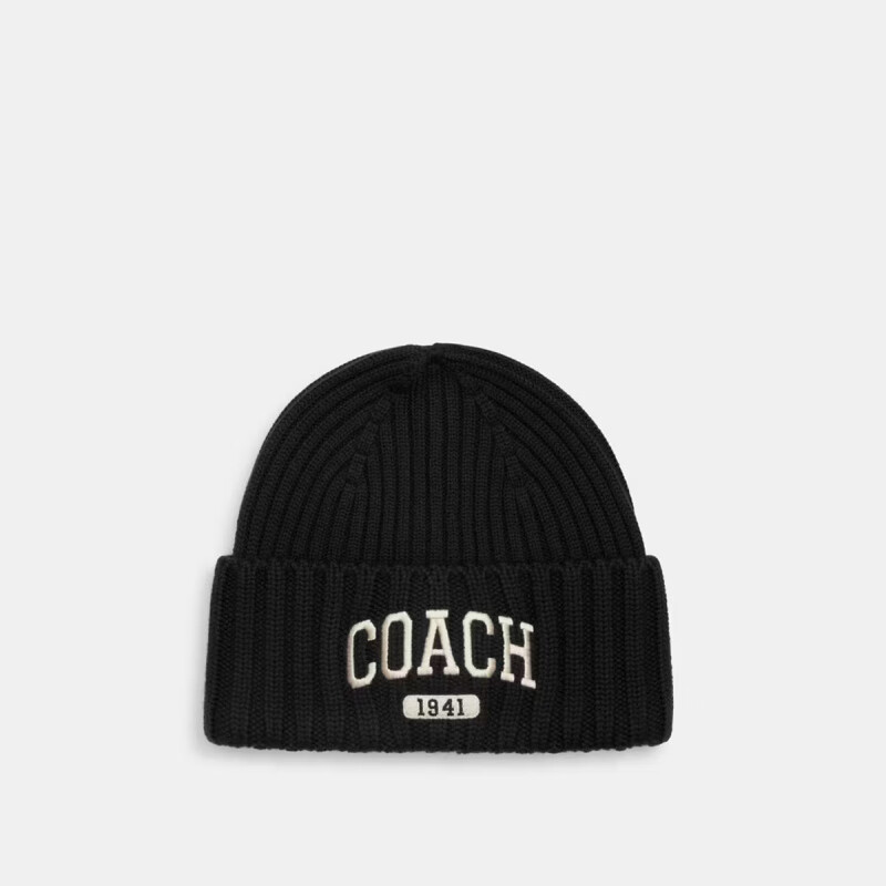 coach/蔻驰 奥莱款正面徽标刺绣针织绒线帽子男女同款