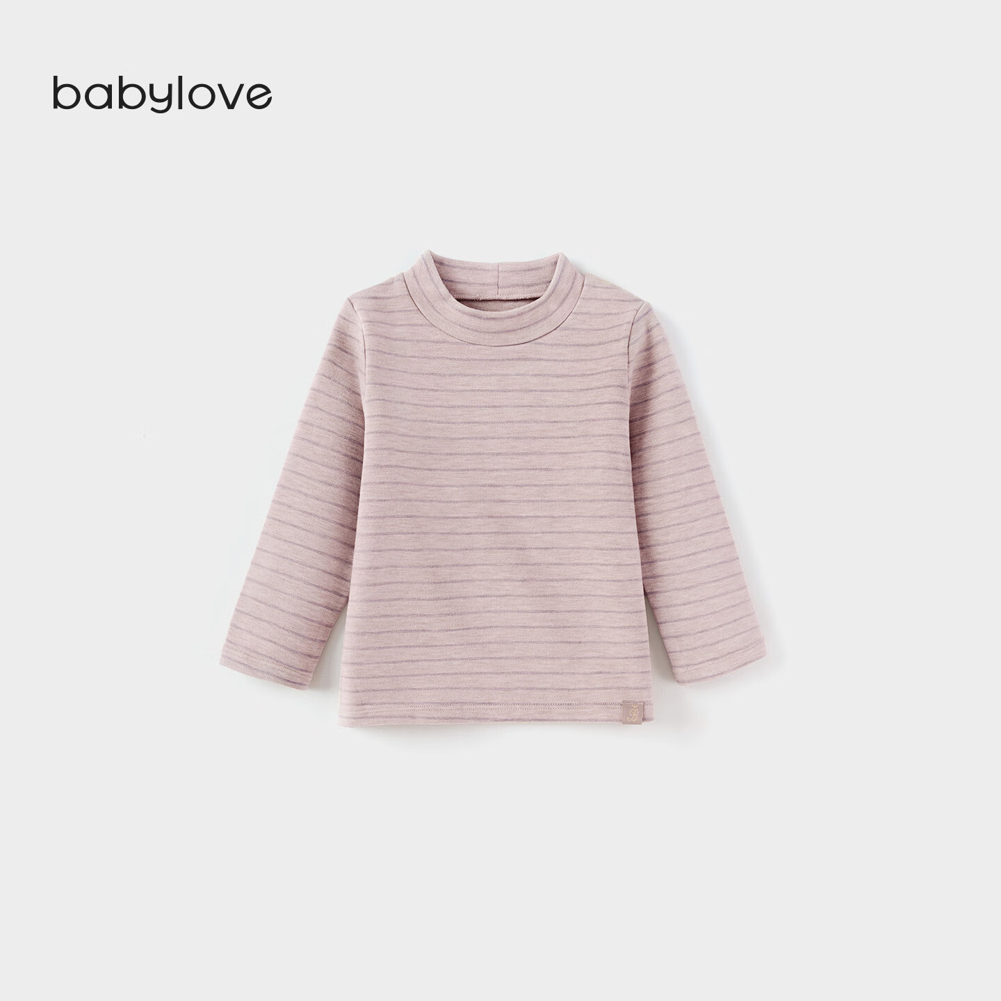 babylove【清仓】宝宝打底衫春秋微绒保暖上衣半高领t恤柔弹百搭条纹衣服 粉紫条 120