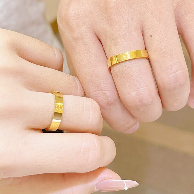 老凰祥百年古法工艺金包银戒指轻奢款古法素圈金包银男女对戒港码 港码8号 精致加厚加宽款