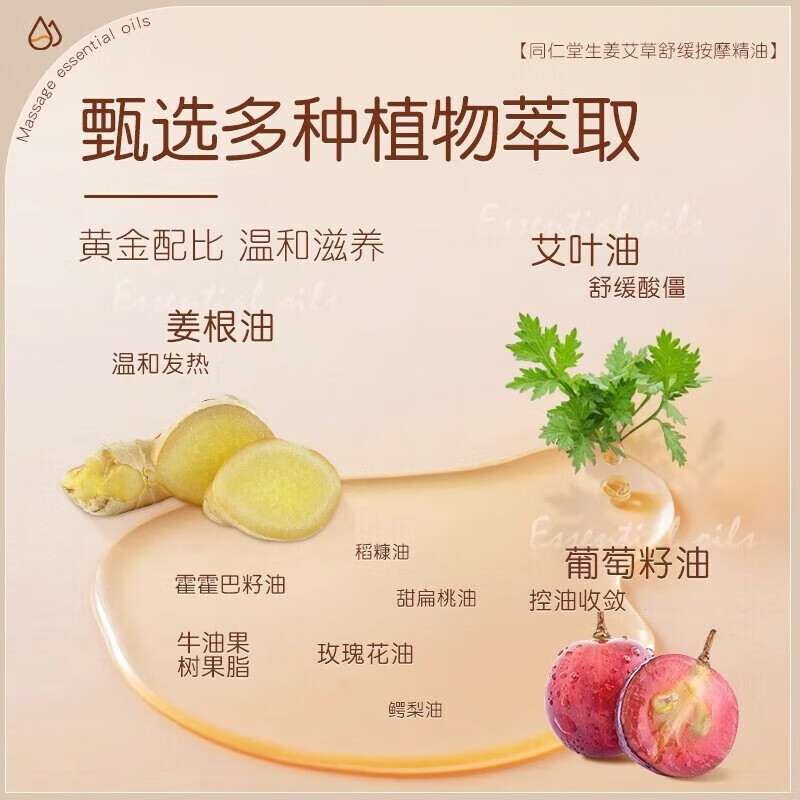 内廷上用 同仁堂按摩精油艾草开背推拿刮痧油拔罐spa润滑全身通经络发热H 【2瓶见效装】100ml/瓶
