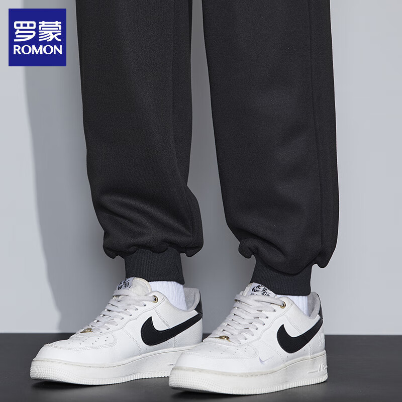 罗蒙（ROMON）休闲卫裤男2025秋冬新款时尚休闲男士束脚粗腿裤运动长裤大码裤子 黑色 XL (建议体重120-140斤)