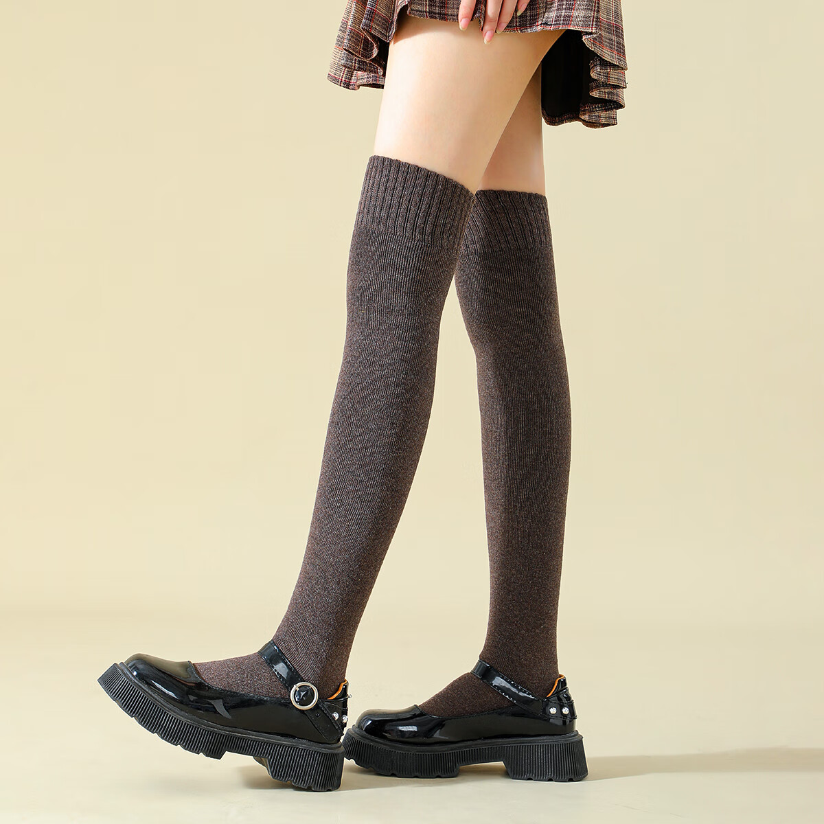 六月玫瑰[3双装过膝袜】加厚地板袜过膝袜女长筒袜秋冬袜子女秋冬 黑+深灰+咖啡 均码