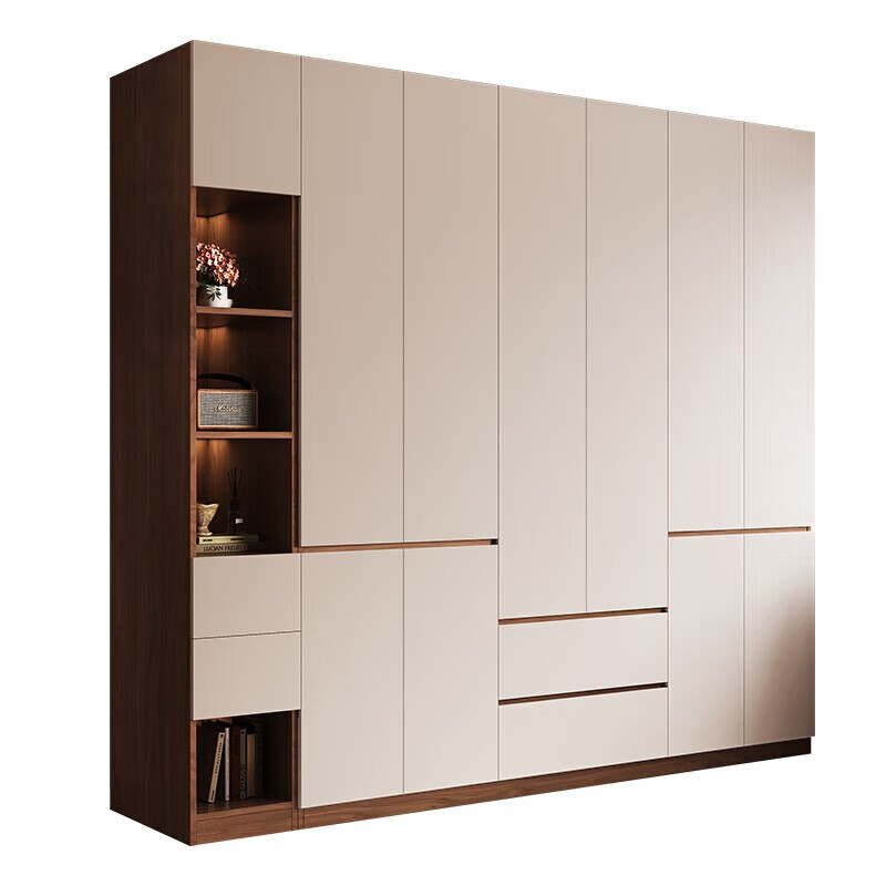 东璨【包安装】ENF级实木衣柜轻奢卧室胡桃色定制分段式大储物柜子 【两门】0.8米主柜+顶柜