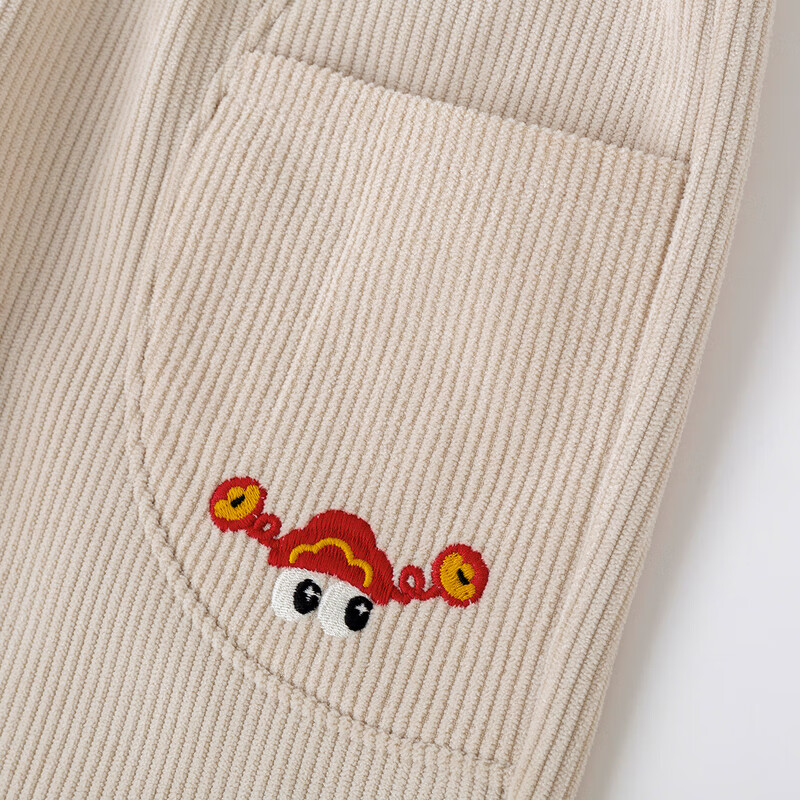 嘟嘟家儿童裤子新中式加厚冬装女童长裤加绒冬季男童拜年服休闲裤童装潮 米白色 100