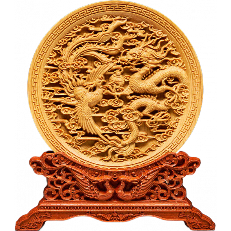 曹堂太行崖柏木雕刻龍鳳擺件工藝品客廳玄關(guān)裝飾創(chuàng)意禮品喬遷新居禮品 崖柏木龍鳳吉祥