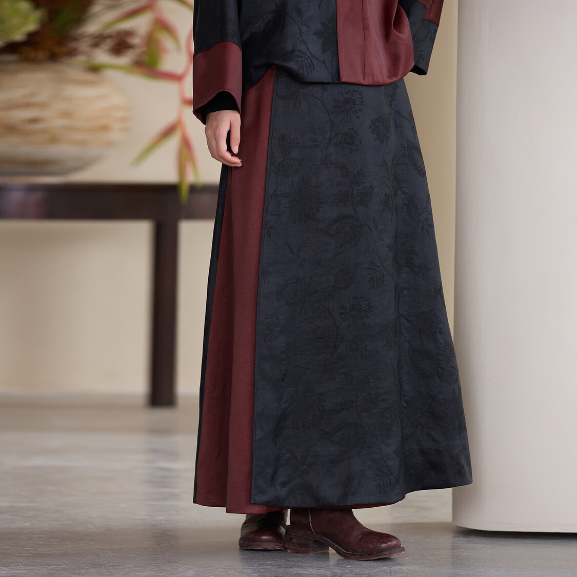 吉祥羽儿原创24mm提花桑波缎香云纱一片式裹裙半身