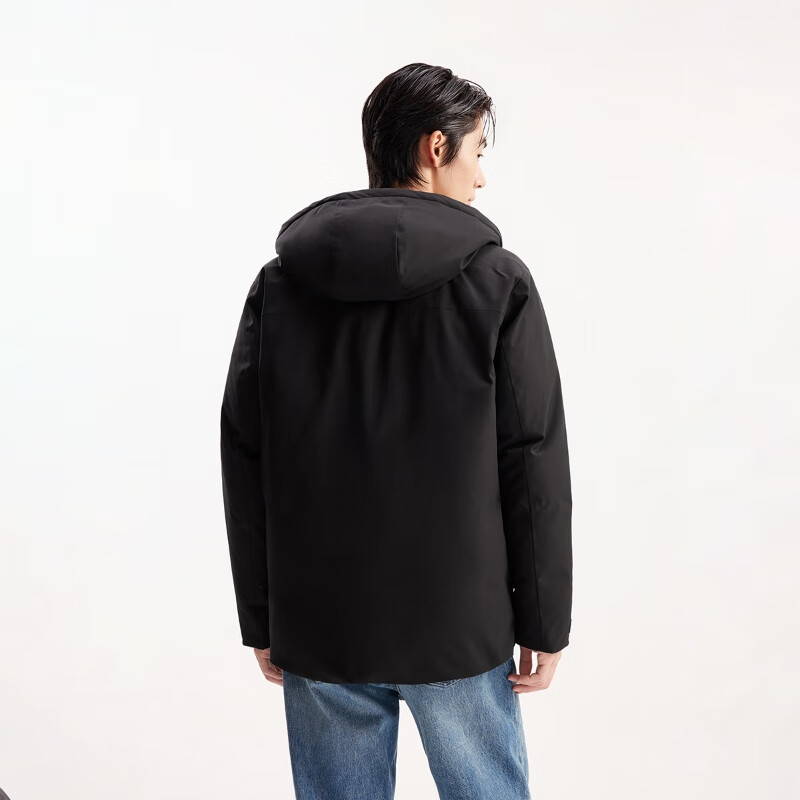 杰克·琼斯(JACK&JONES)男装秋冬季连帽羽绒服男士短款防水工装蓄热宽松鸭绒外套 E43纯黑色 L (180)