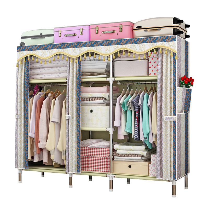 梦卡莱(MENGKALAI) 布衣柜 简易钢管加粗加固衣柜 防潮 涤棉 布衣橱 爱情铁塔 1.70米