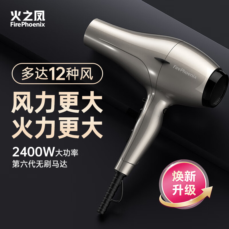 火之凤吹风机6600X 发廊专用大功率2400W大风力低噪音家用恒温护发不伤发 理发店专业电吹风筒家电 6600H+钛金灰 (四档风)