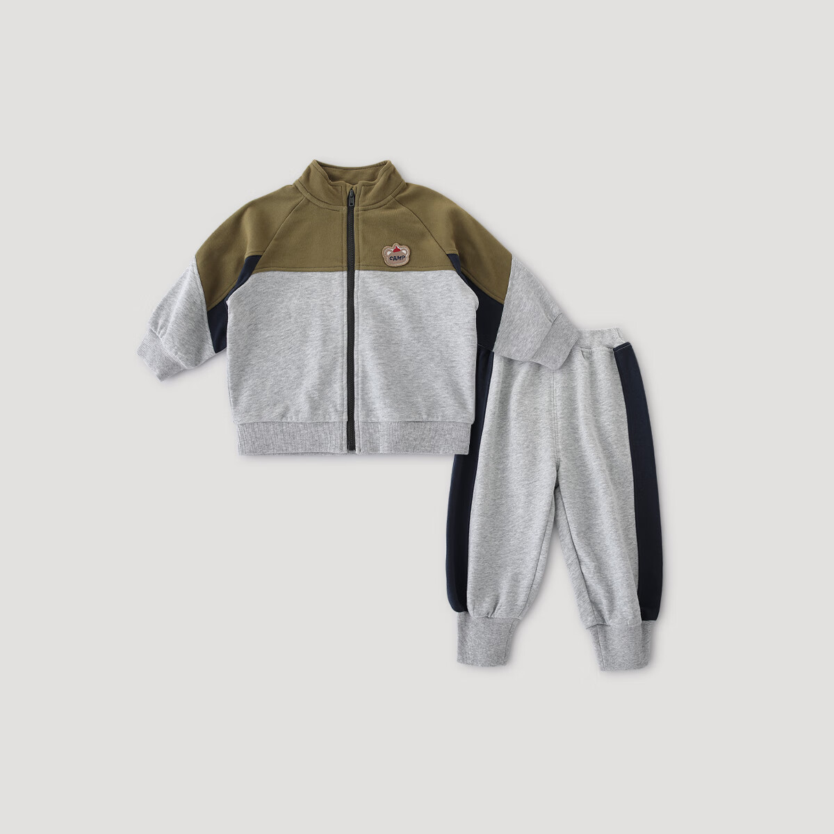 巴厘小猪儿童运动套装男童秋季2025新款宝宝休闲衣服春秋女童卫衣两件套 浅花灰 90 cm