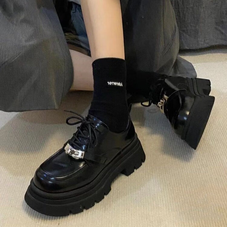 金属装饰JK小皮鞋女2025新款春秋系带英伦风单鞋玛丽珍厚底乐福鞋 哑光 40