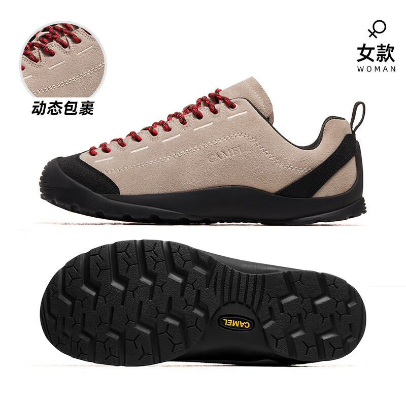 骆驼悦步户外休闲登山鞋丑萌鞋女士夏季新款男鞋小丑鞋防滑徒步鞋 F24C162601，浅沙，女款 35