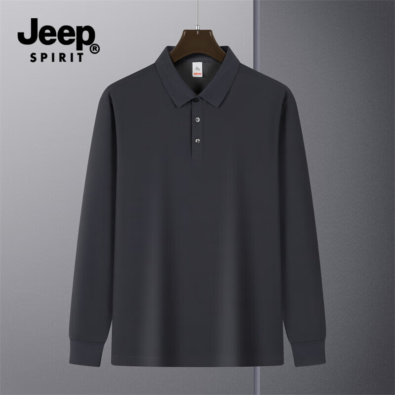 JEEP SPIRIT吉普长袖polo衫男秋季新款秋装T恤打底衫商务休闲男装上衣服 深灰 XL (建议135-155斤)