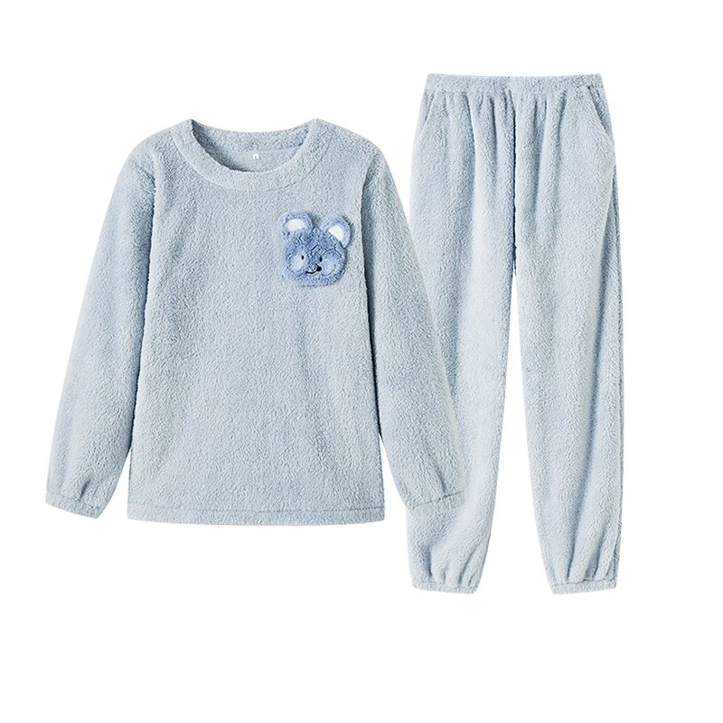 都市丽人睡衣女套装珊瑚绒长毛绒卡通保暖厚款内衣长袖家居服2H3211