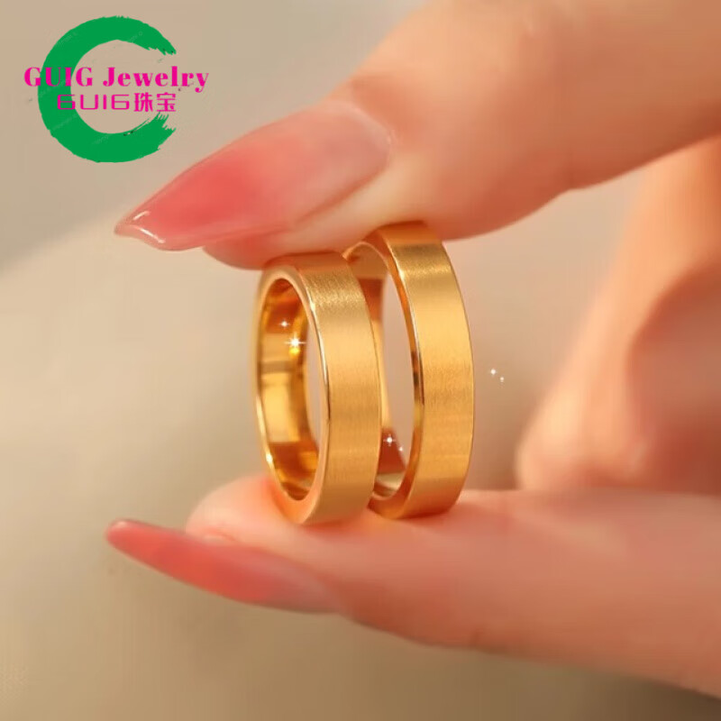 GUIG黄金戒指金包银【经典古法】男女一对情侣对戒办婚礼订婚结婚18K 戒指是美码，美码4-12号(对应专