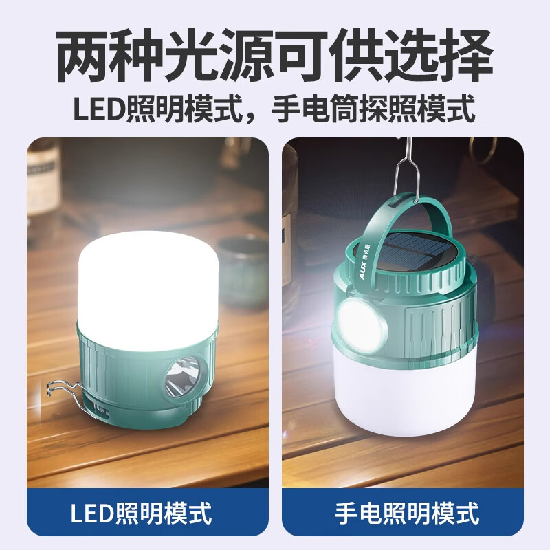 奥克斯（AUX）户外露营灯太阳能户外灯超长续航充电家用停电应急挂失帐篷照明 顶配款/双色光源 【续航16-20小时】