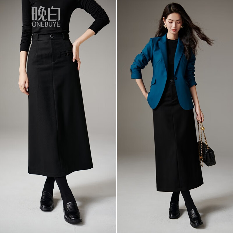 晚白【断码清仓】2026春款大方利落裙子气质百搭时尚直筒长裙 黑色 L