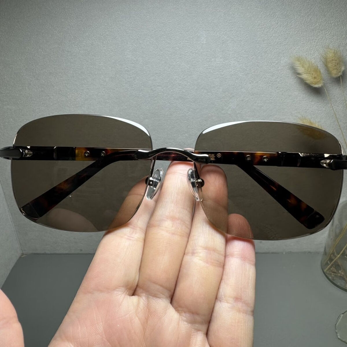 新豹隆休闲款男士无框茶色水晶眼镜清凉润目高清石头镜送镜盒镜布