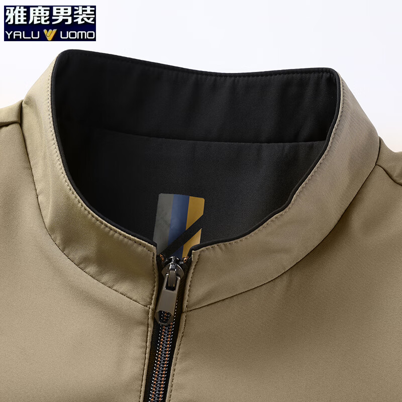 雅鹿男装夹克男外套2025年春秋新款潮流男士休闲立领高端茄克衫 黑色 L (建议120-135斤)