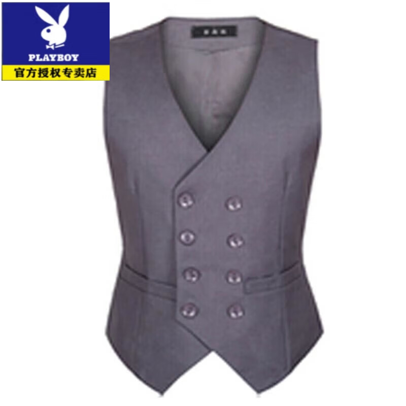 playboy)男士马甲新款双排扣马甲修身坎肩cos西装领收腰v领英伦马甲潮