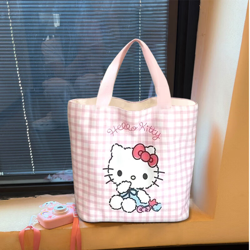 画袋画包帆布包hello凯缇开学学生必备出行可爱大容量帆布包包女夏季新款时尚便携收纳方便手提 hello粉色凯缇 图 4