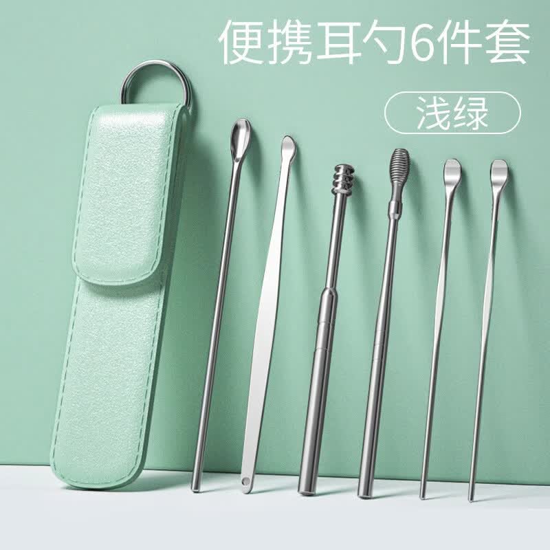 【厂家直供】挖耳勺套装掏耳朵螺旋掏耳勺扣耳屎大人家用耳朵采耳 抹茶绿色-6件套 京东折扣/优惠券