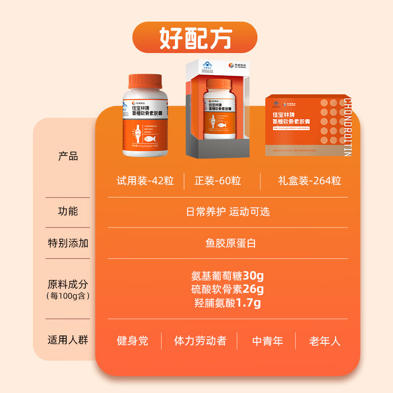 东诚药业佳宝林氨糖软骨素60粒强免疫护关节官方旗舰店正品中老年 1瓶尝鲜【贵在运费 推荐周期装】