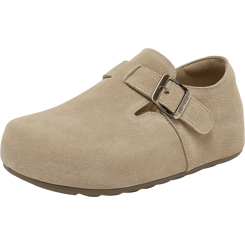 百思圖26春真皮厚底勃肯鞋休閑一腳蹬女懶人單鞋D3787AM6 杏色 35